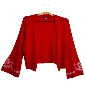 Tommy Hilfiger Embroidered Crop Cardigan Bell Sleeve Red Large